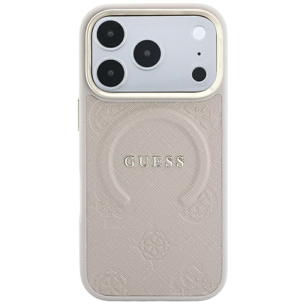 Guess Saffiano Peony & Ring MagSafe-fodral för iPhone 17 Pro Max / 18 Pro Max – Rosa