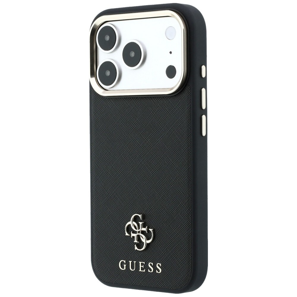 Guess Saffiano Small 4G & Classic Logo MagSafe-fodral för iPhone 17 Pro Max / 18 Pro Max – Svart