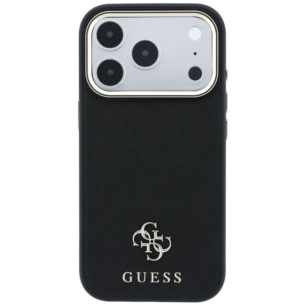 Guess Saffiano Small 4G & Classic Logo MagSafe-fodral för iPhone 17 Pro Max / 18 Pro Max – Svart
