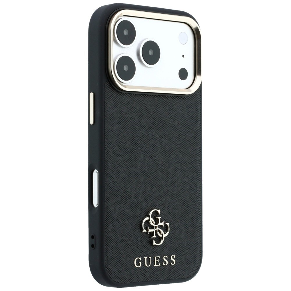 Guess Saffiano Small 4G & Classic Logo MagSafe-fodral för iPhone 17 Pro Max / 18 Pro Max – Svart
