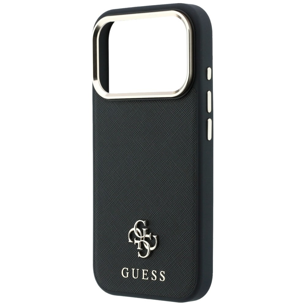 Guess Saffiano Small 4G & Classic Logo MagSafe-fodral för iPhone 17 Pro Max / 18 Pro Max – Svart