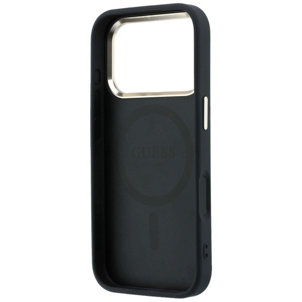 Guess Saffiano Small 4G & Classic Logo MagSafe-fodral för iPhone 17 Pro Max / 18 Pro Max – Svart