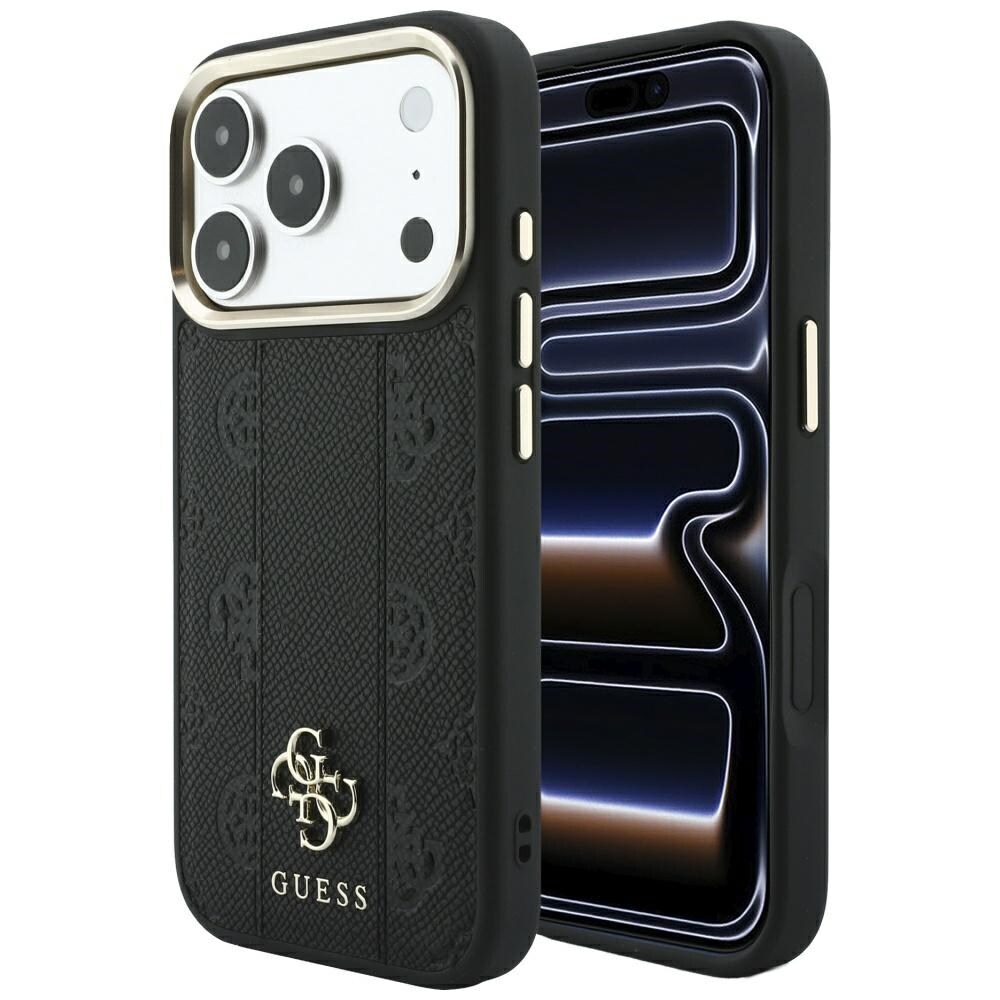 Guess Stripe Peony 4G Logo MagSafe-fodral för iPhone 17 Pro / 18 Pro – Svart