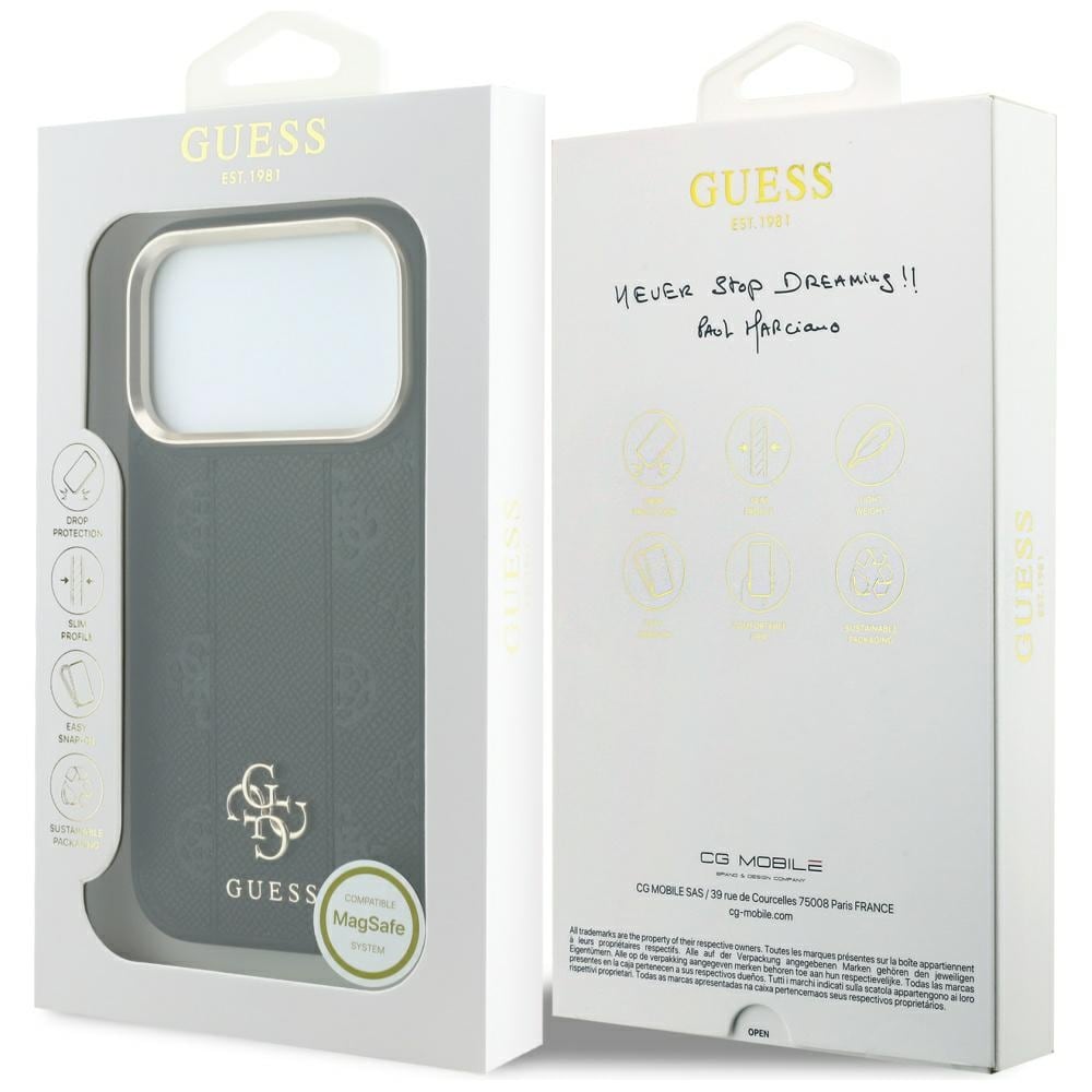 Guess Stripe Peony 4G Logo MagSafe-etui til iPhone 17 Pro / 18 Pro – Sort
