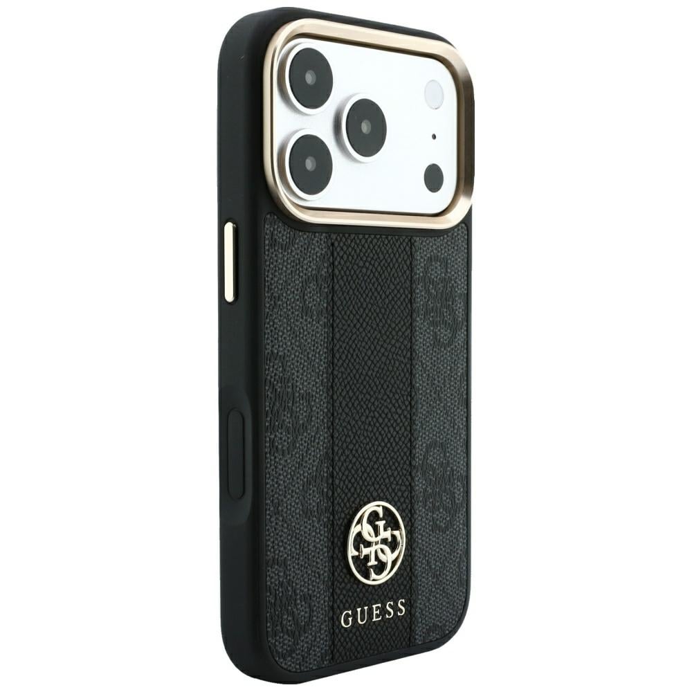 Guess 4G med Stripe-logotyper (runda & Classic) – MagSafe-fodral iPhone 17 Pro/18 Pro – Svart