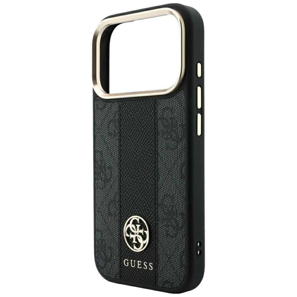 Guess 4G med Stripe-logotyper (runda & Classic) – MagSafe-fodral iPhone 17 Pro/18 Pro – Svart