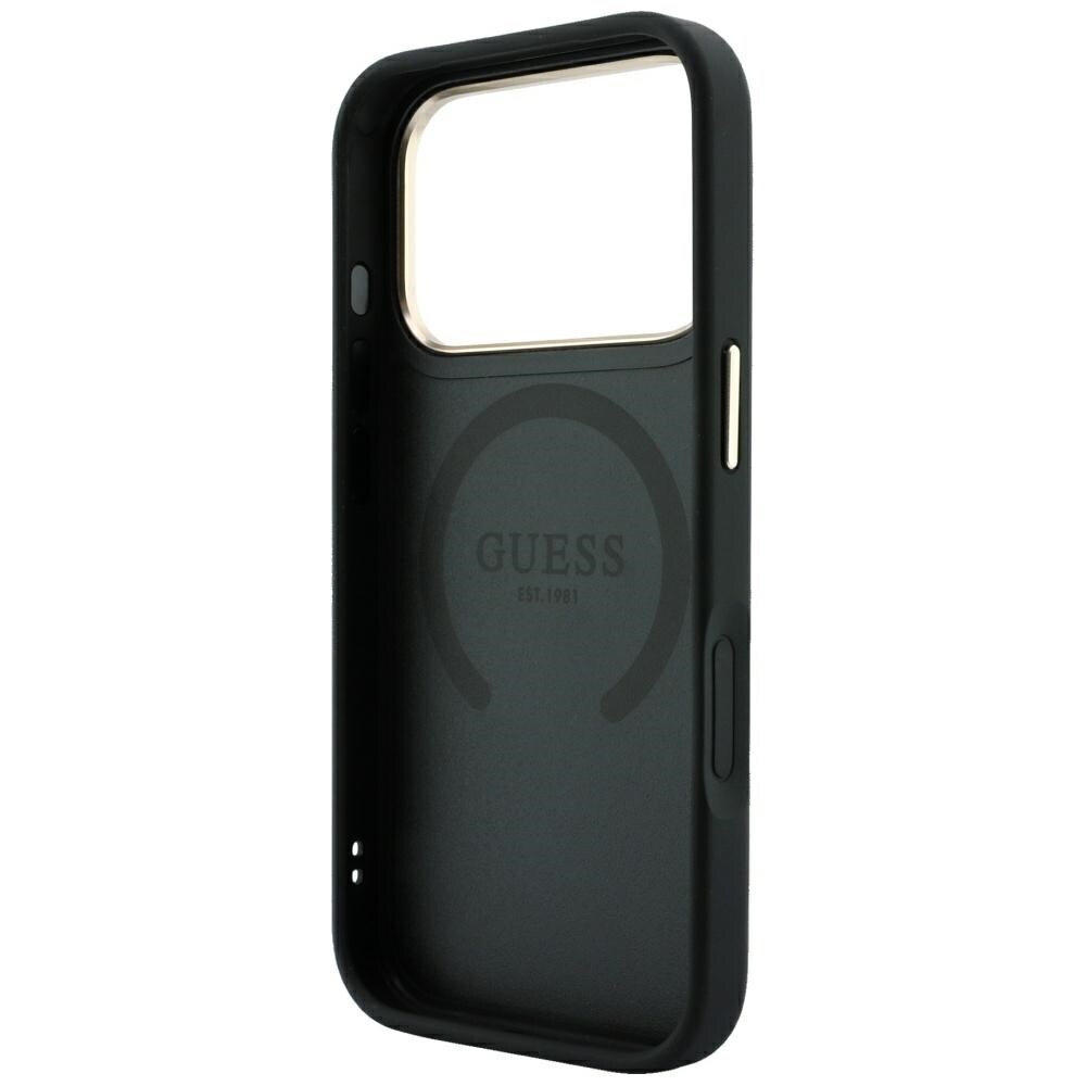 Guess 4G med Stripe-logotyper (runda & Classic) – MagSafe-fodral iPhone 17 Pro/18 Pro – Svart