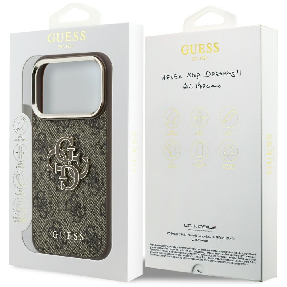 Guess 4G & Big Resin Logo-fodral för iPhone 17 Pro Max / 18 Pro Max – Brunt