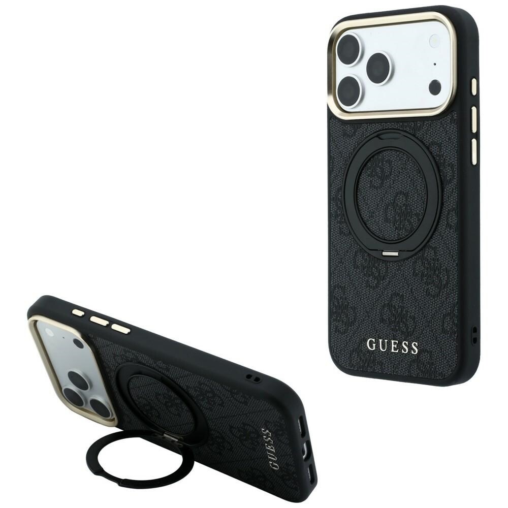 Guess Ring Stand 360 4G Classic Logo MagSafe-fodral för iPhone 17 Pro Max / 18 Pro Max – Svart
