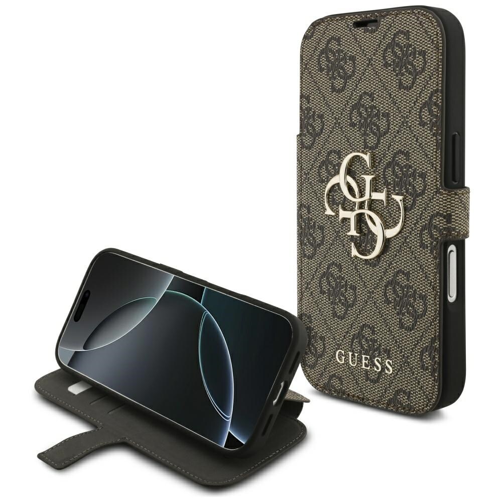 Guess Book 4G metallfodral med logotyp för iPhone 18 Pro / 17 Pro – Brunt