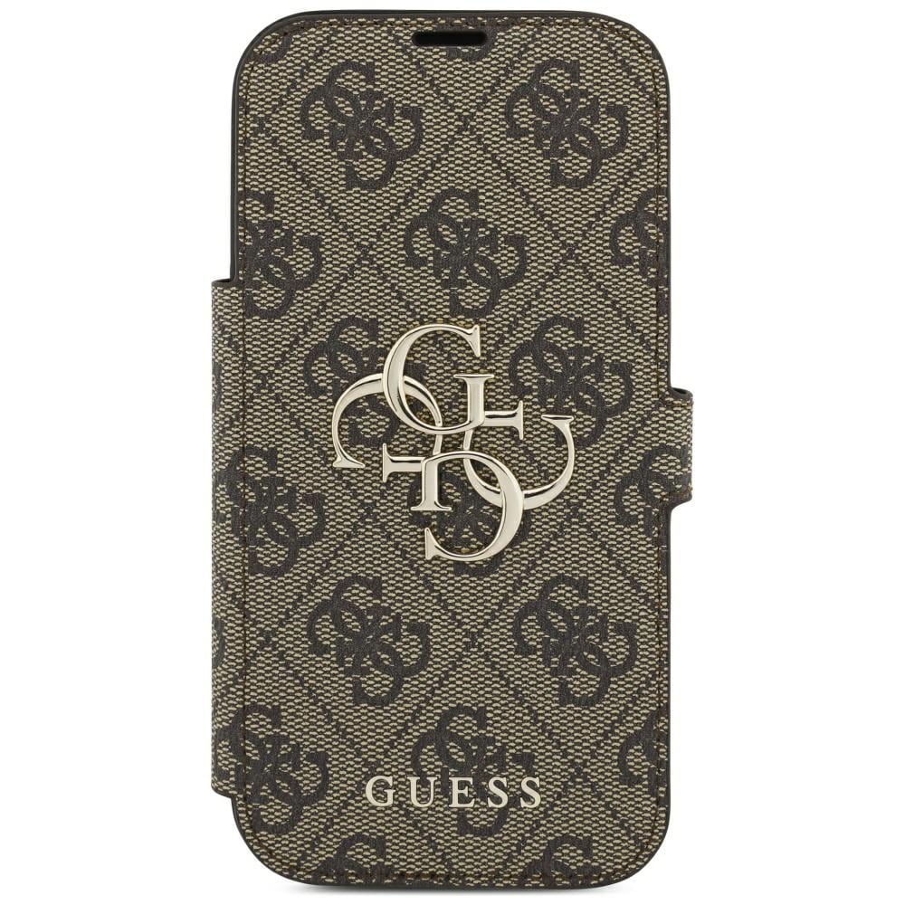 Guess Book 4G metallfodral med logotyp för iPhone 18 Pro / 17 Pro – Brunt