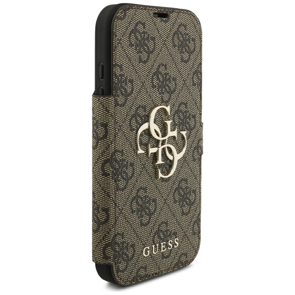 Guess Book 4G metallfodral med logotyp för iPhone 18 Pro / 17 Pro – Brunt