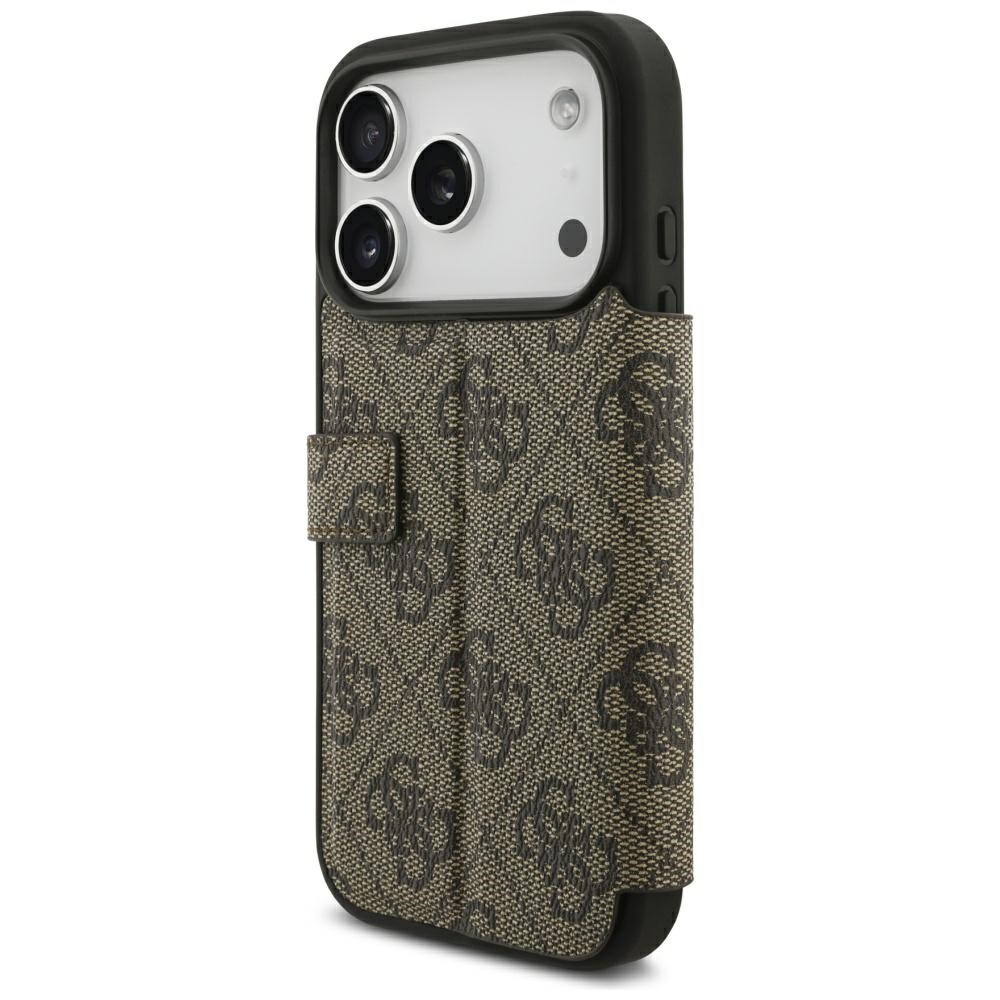 Guess Book 4G metallfodral med logotyp för iPhone 18 Pro / 17 Pro – Brunt