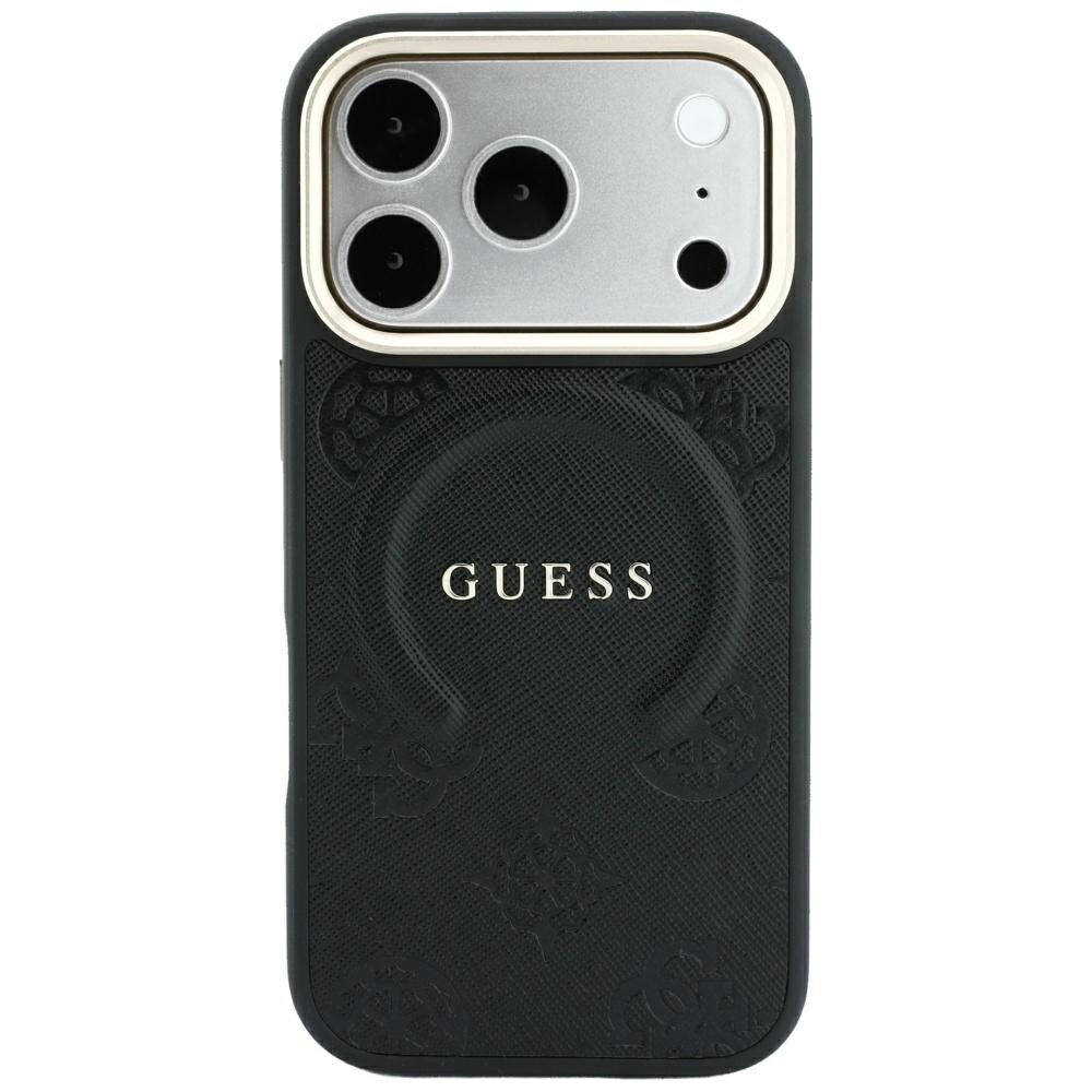 Guess Saffiano Peony & Ring MagSafe-fodral för iPhone 17 Pro Max / 18 Pro Max – Svart