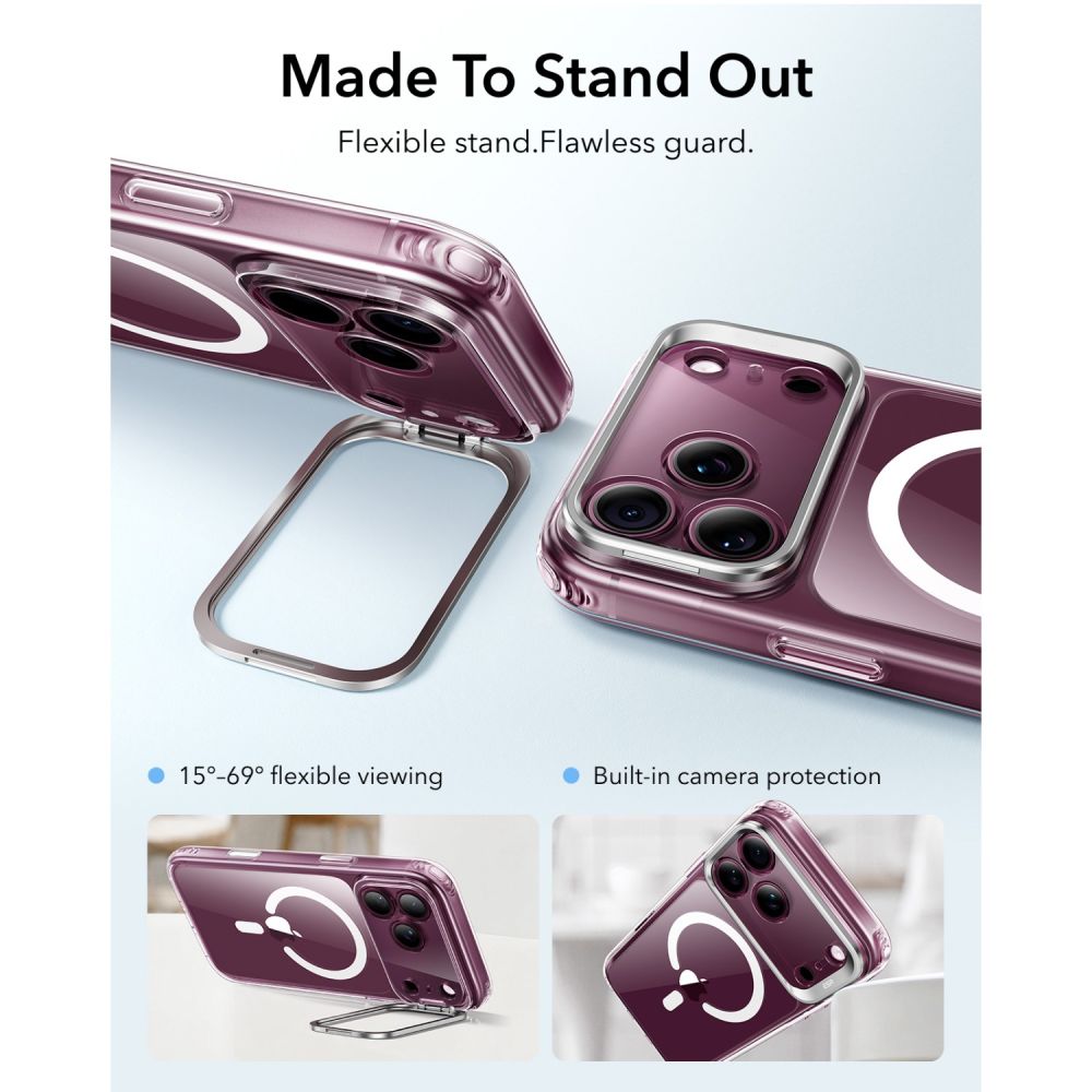 ESR Classic Hybrid-etui med støttefod og MagSafe til iPhone 18 Pro / 17 Pro – gennemsigtigt