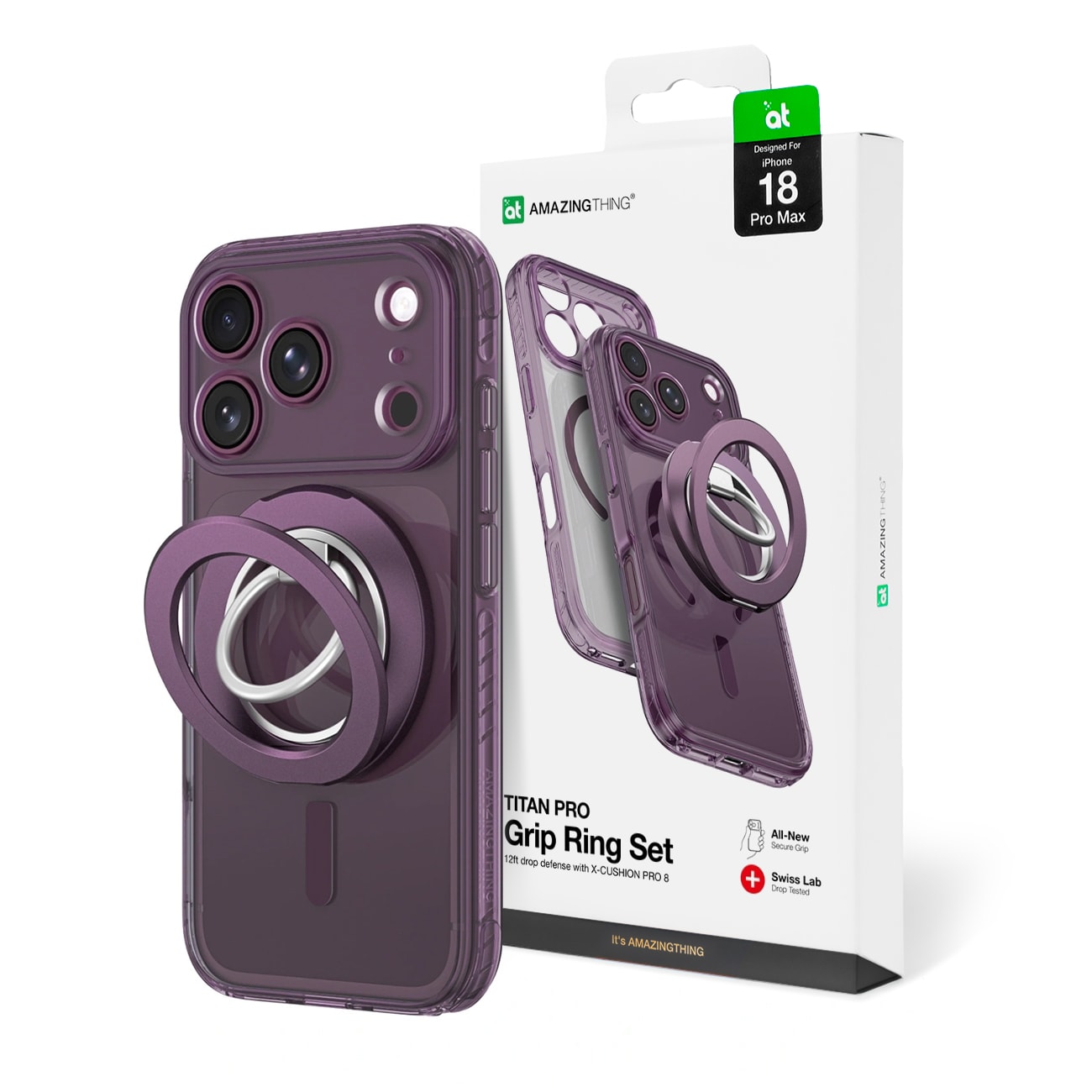 AmazingThing Titan Pro-objektivringsæt m/etui til iPhone 18 Pro Max, kameradæksel, MagSafe – Lilla