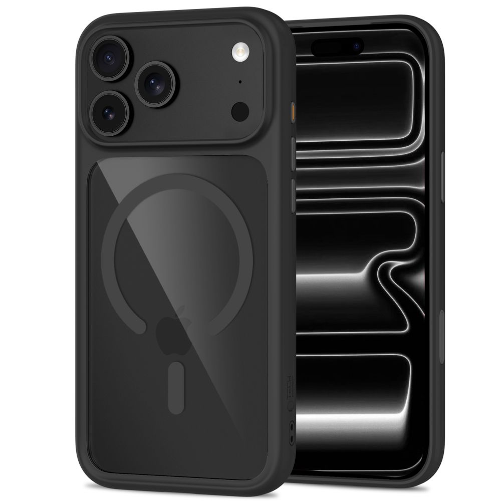 Tech-Protect MagOne CC MagSafe-etui + hærdet glas (2-pak) til iPhone 18 Pro / 17 Pro – Klar sort