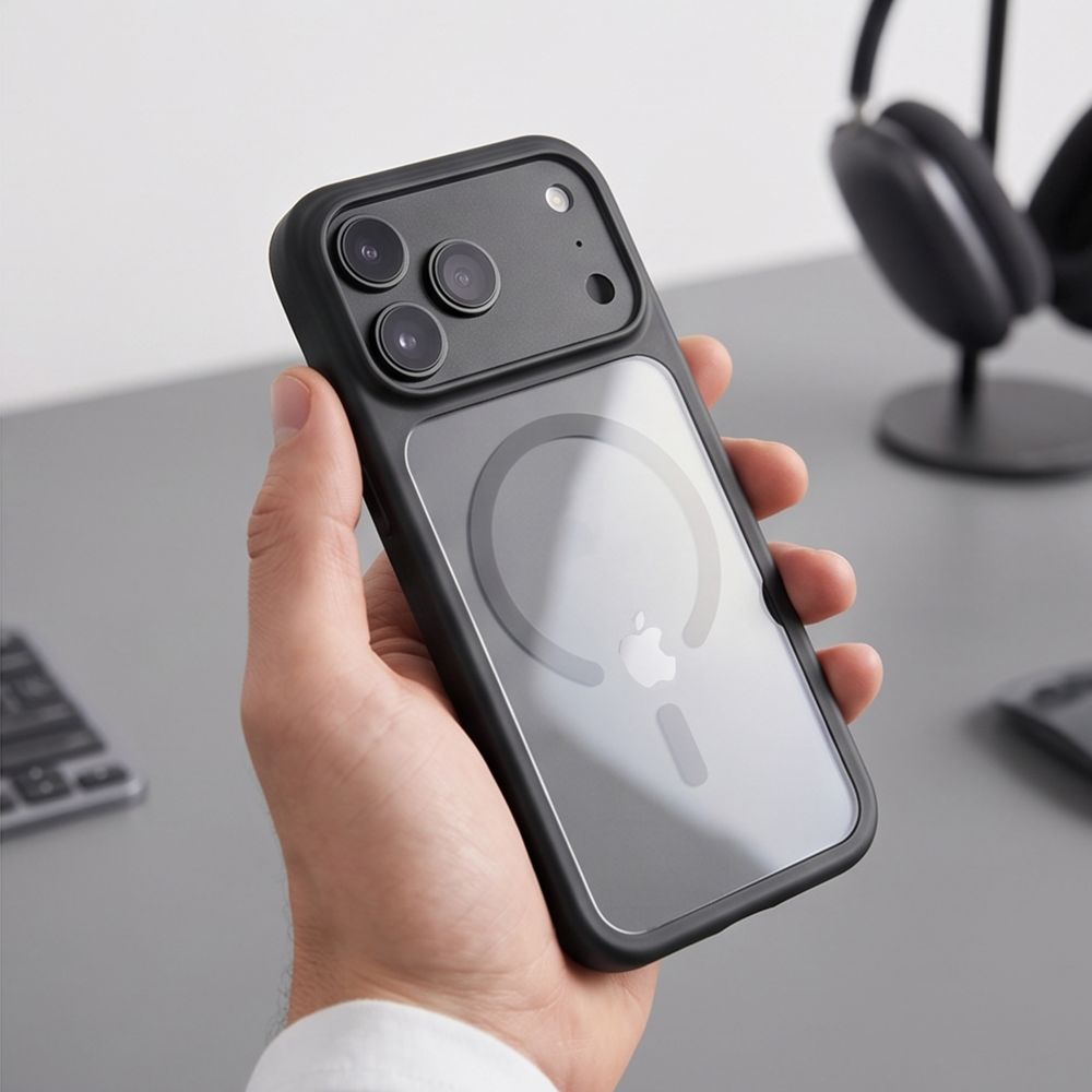Tech-Protect MagOne CC MagSafe-etui + hærdet glas (2-pak) til iPhone 18 Pro / 17 Pro – Klar sort