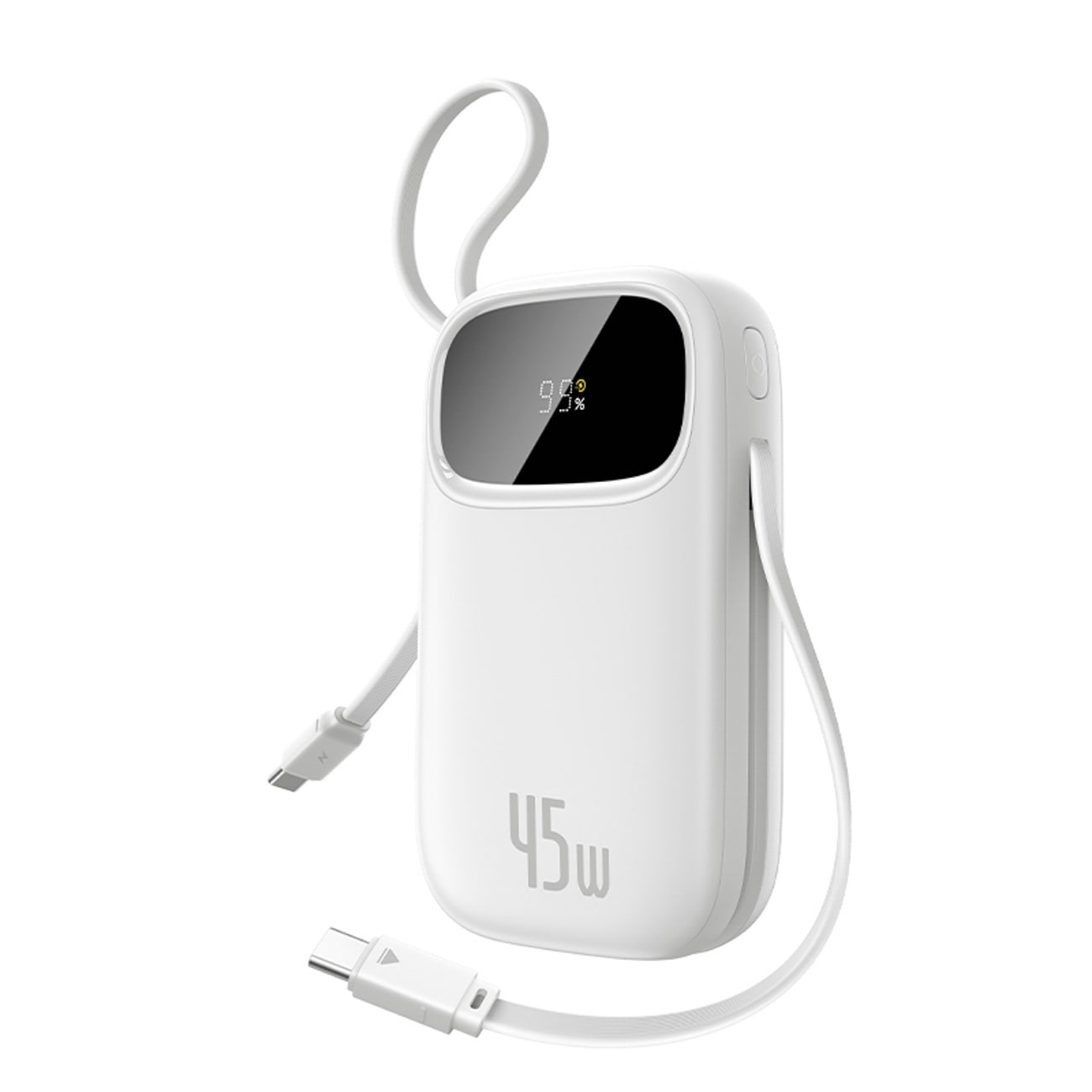 Baseus EnerFill FC31 QPow3 10 000 mAh 45 W powerbank med display & 2 inbyggda USB-C-kablar – vit