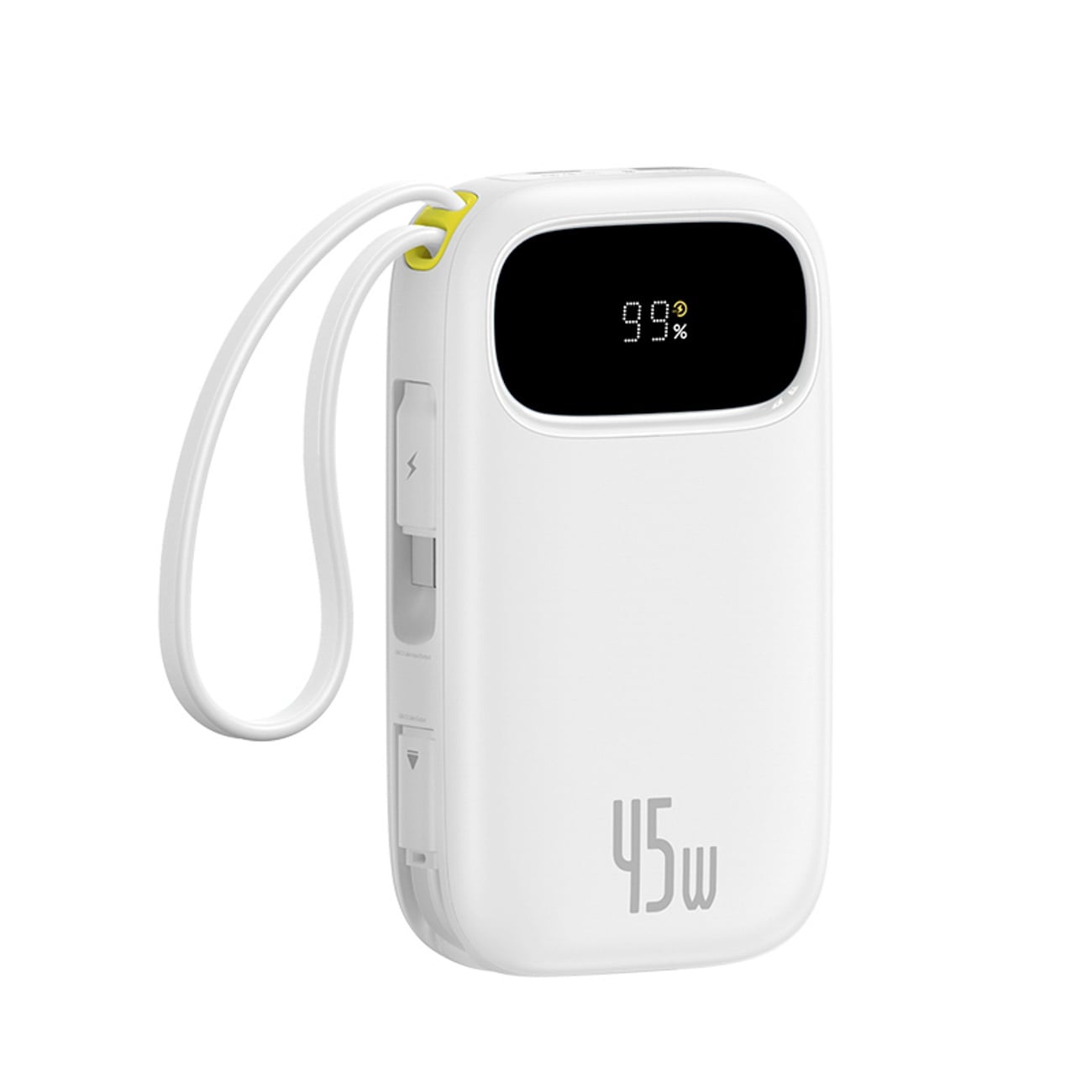 Baseus EnerFill FC31 QPow3 10 000 mAh 45 W powerbank m/display og 2 innebygde USB-C-kabler – hvit