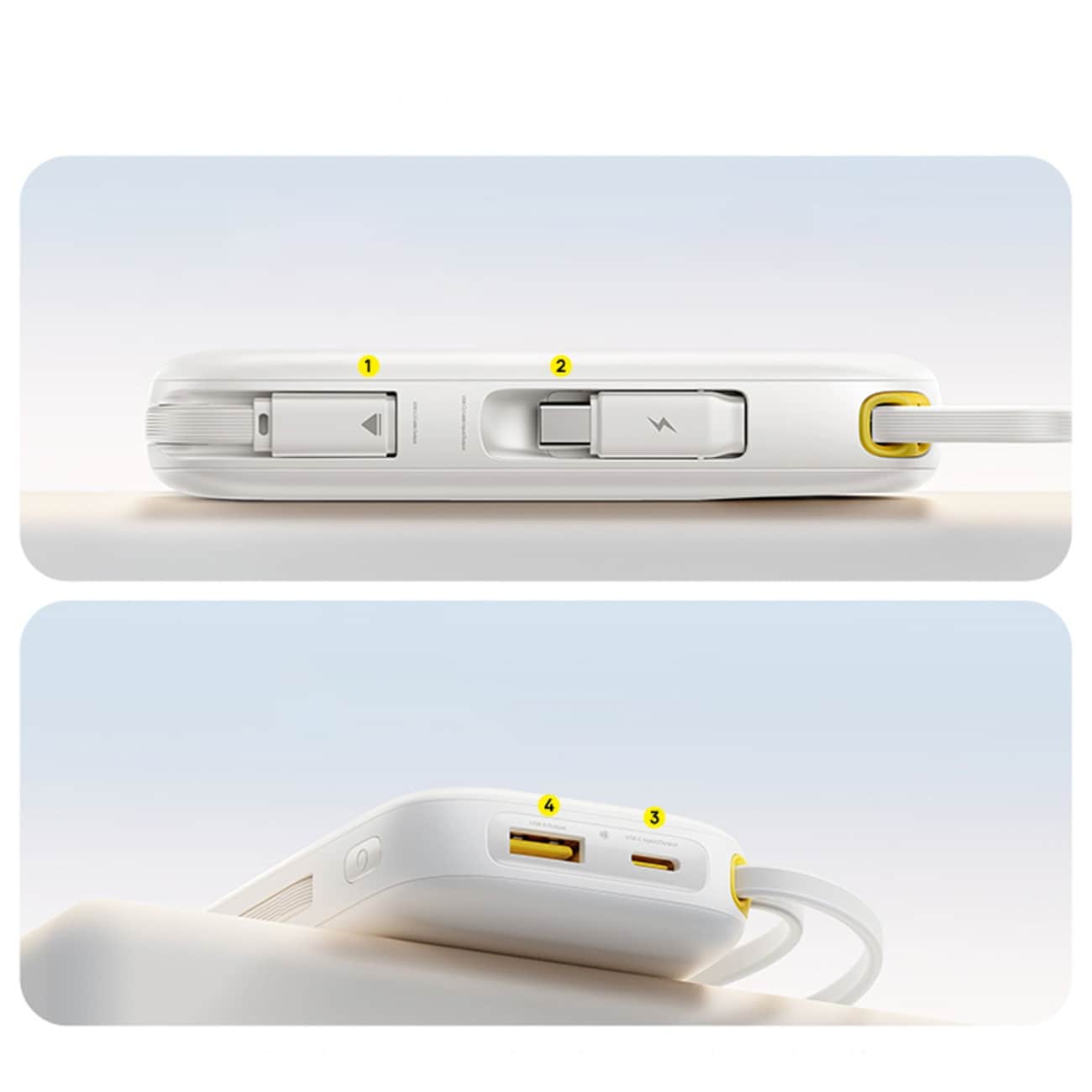 Baseus EnerFill FC31 QPow3 10 000 mAh 45 W powerbank m/display og 2 innebygde USB-C-kabler – hvit