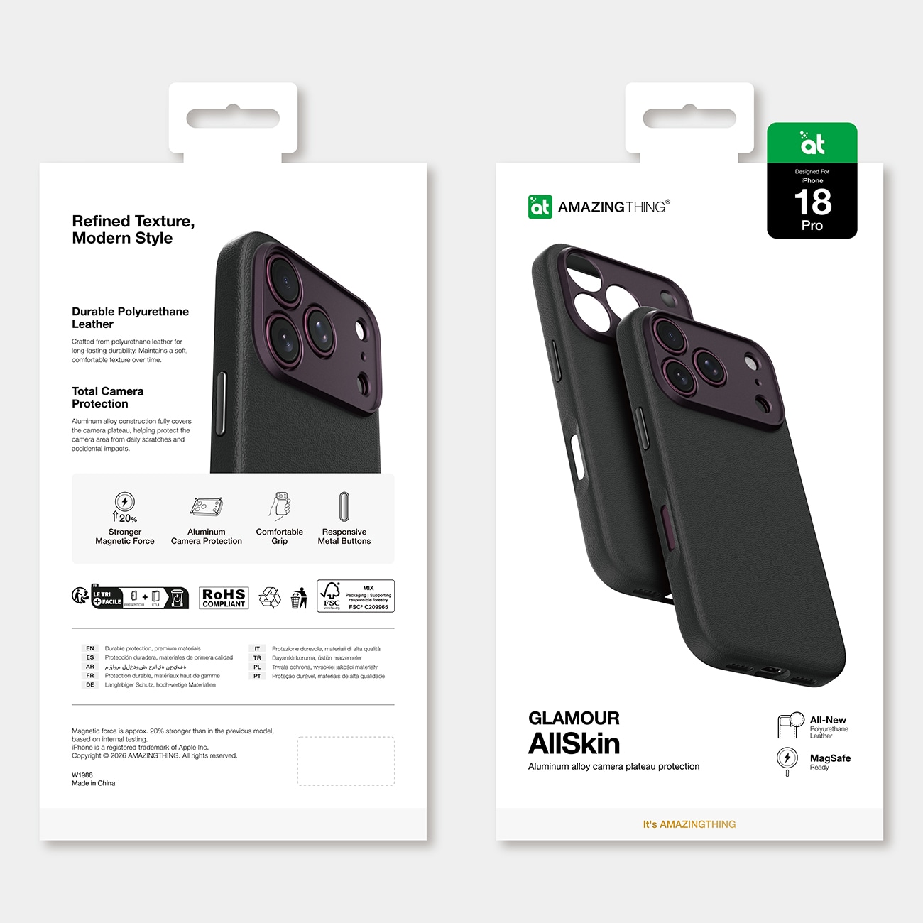 AmazingThing Glamour AllSkin iPhone 18 Pro-etui med kameradæksel, MagSafe-kompatibelt – Lilla