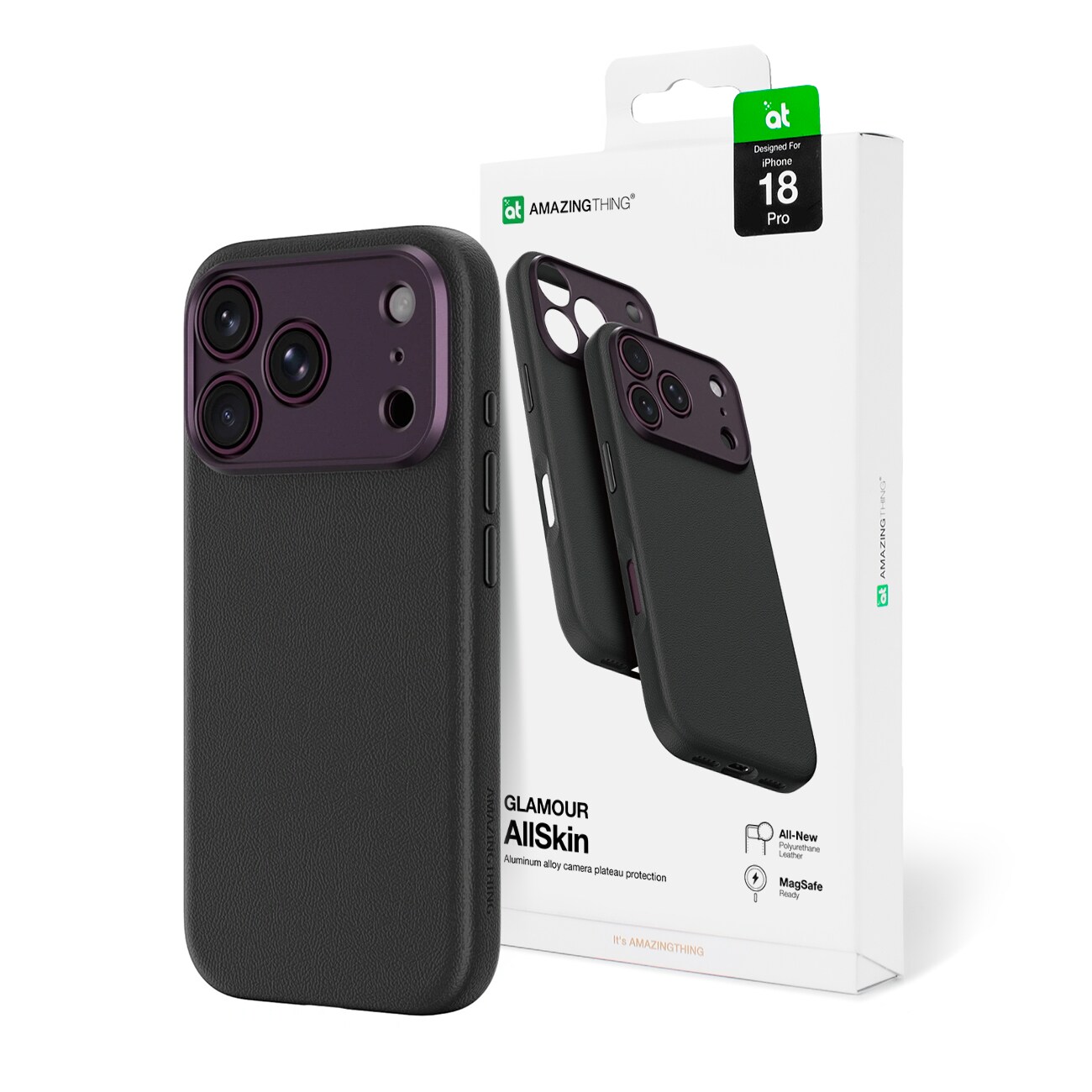 AmazingThing Glamour AllSkin iPhone 18 Pro-etui med kameradæksel, MagSafe-kompatibelt – Lilla
