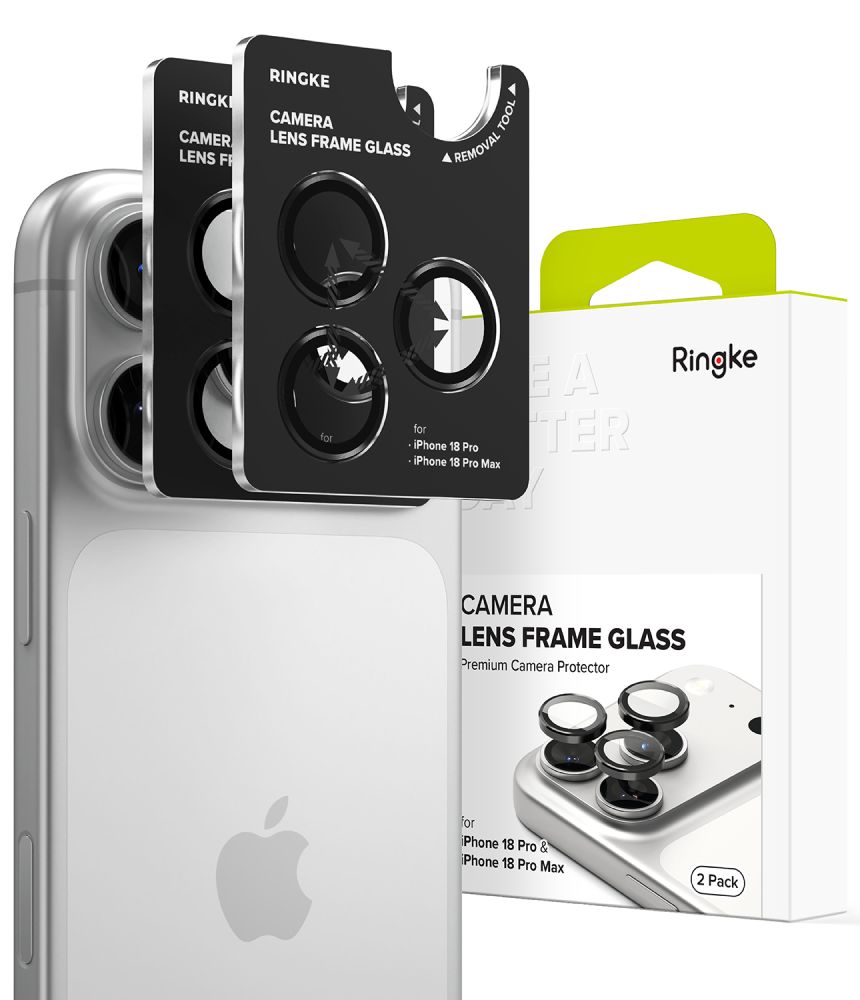 Ringke kameraskydd, 2-pack med härdat glas för iPhone 18 Pro / Pro Max – Svart