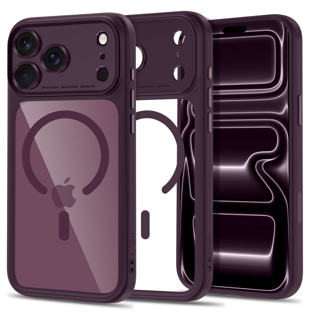 Tech-Protect MagPeak MagSafe CC-fodral för iPhone 18 Pro / 17 Pro – Klar burgundy