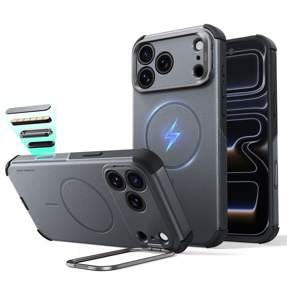 ESR Cyber ​​Tough-fodral med stöd och MagSafe för iPhone 18 Pro / 17 Pro – grått