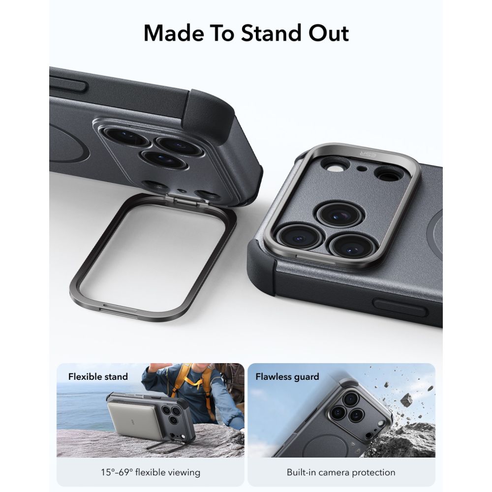 ESR Cyber Tough Kickstand MagSafe-etui til iPhone 18 Pro / 17 Pro – Grå