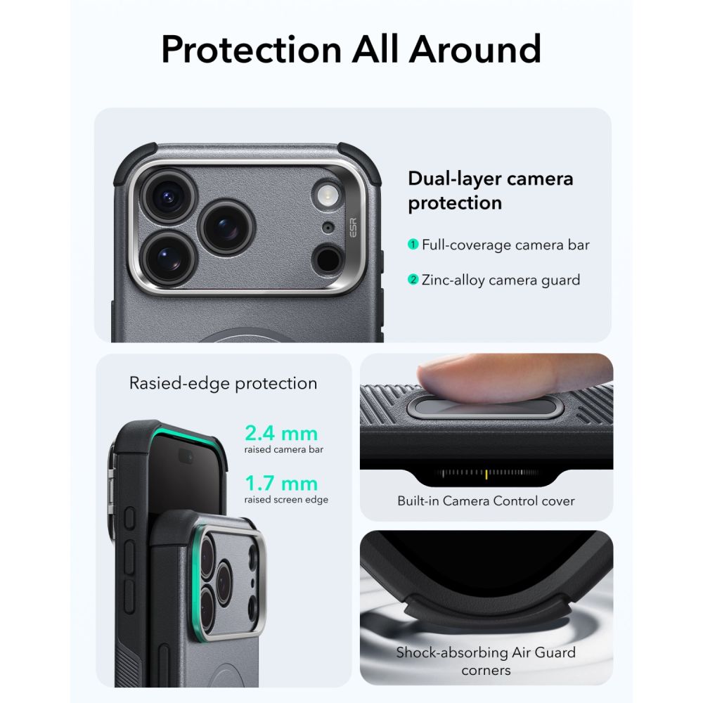 ESR Cyber Tough Kickstand MagSafe-etui til iPhone 18 Pro / 17 Pro – Grå