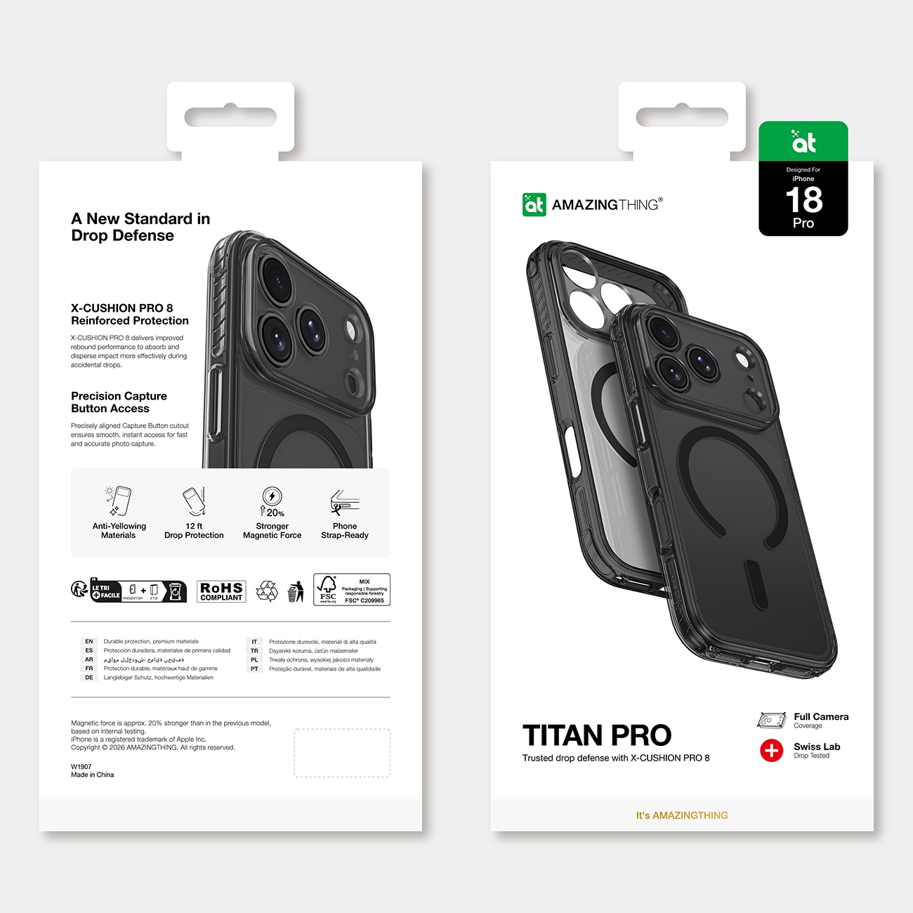 AmazingThing Titan Pro-objektivetui til iPhone 18 Pro m. kameradæksel & snorpunkt, MagSafe – sort