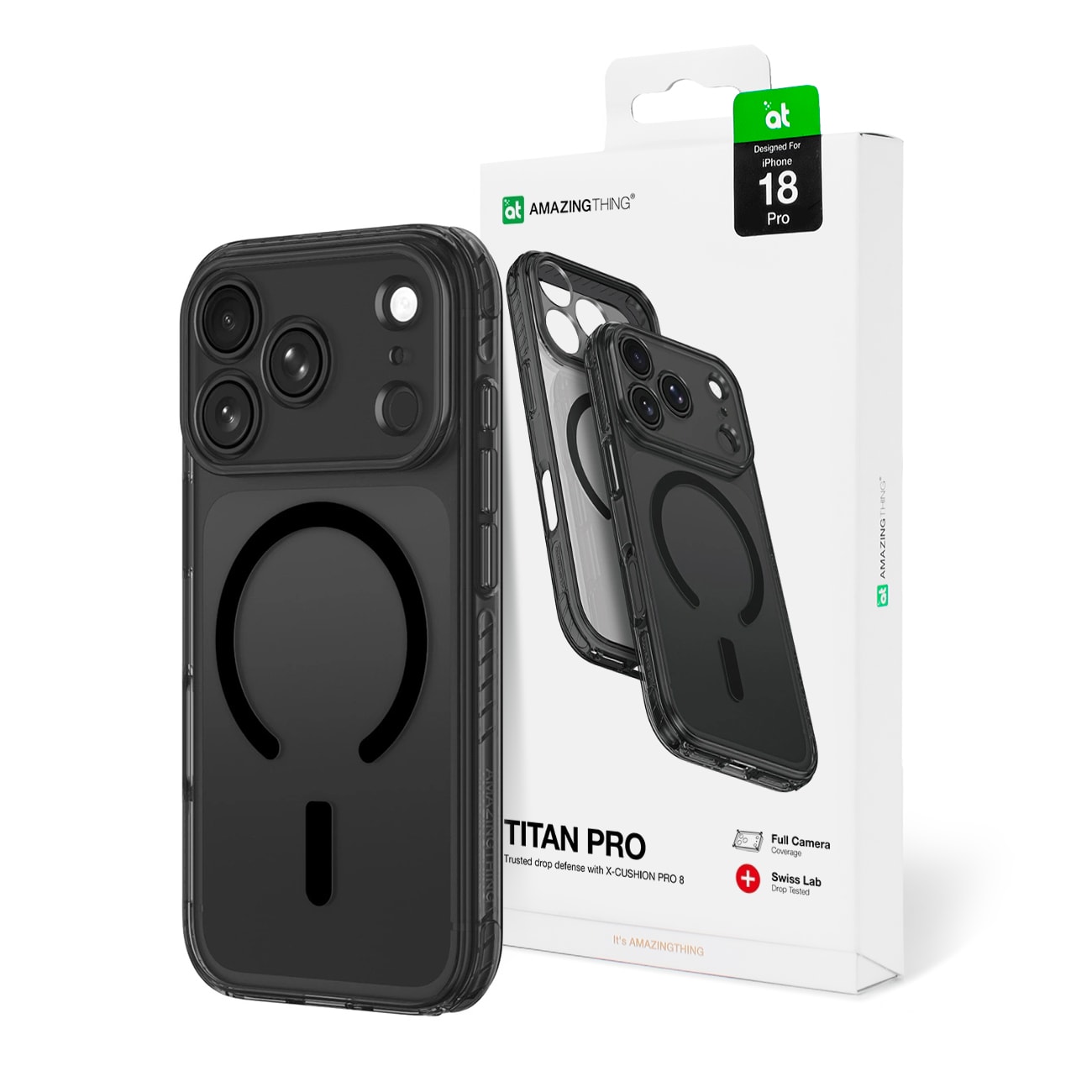 AmazingThing Titan Pro-objektivetui til iPhone 18 Pro m. kameradæksel & snorpunkt, MagSafe – sort