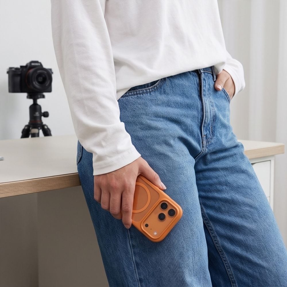 Tech-Protect MagOne CC MagSafe + 2-pak beskyttelsesglas til iPhone 18 Pro/17 Pro – orange klar
