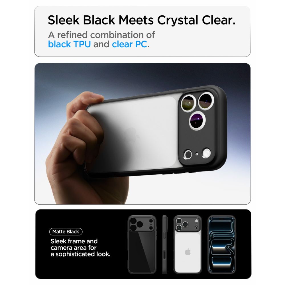 Spigen Ultra Hybrid-etui til iPhone 18 Pro Max / 17 Pro Max – Mat sort