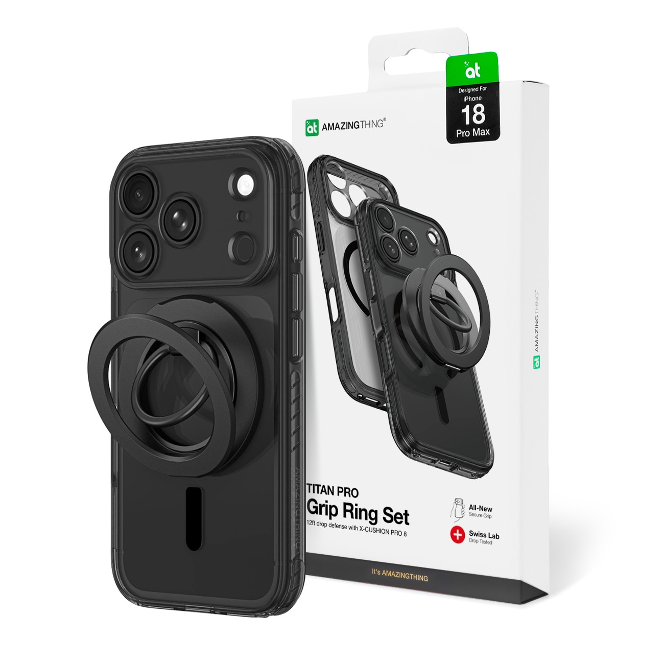 AmazingThing Titan Pro-objektivringsæt m/etui til iPhone 18 Pro Max, kameradæksel, MagSafe – sort