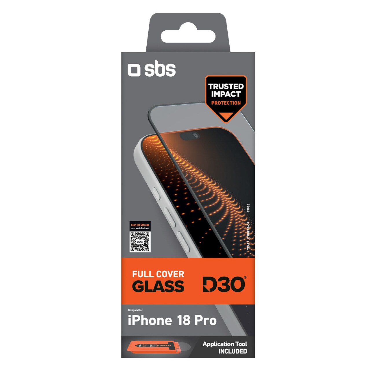 SBS D3O-fuldskærmsglas til iPhone 18 Pro med monteringsværktøj