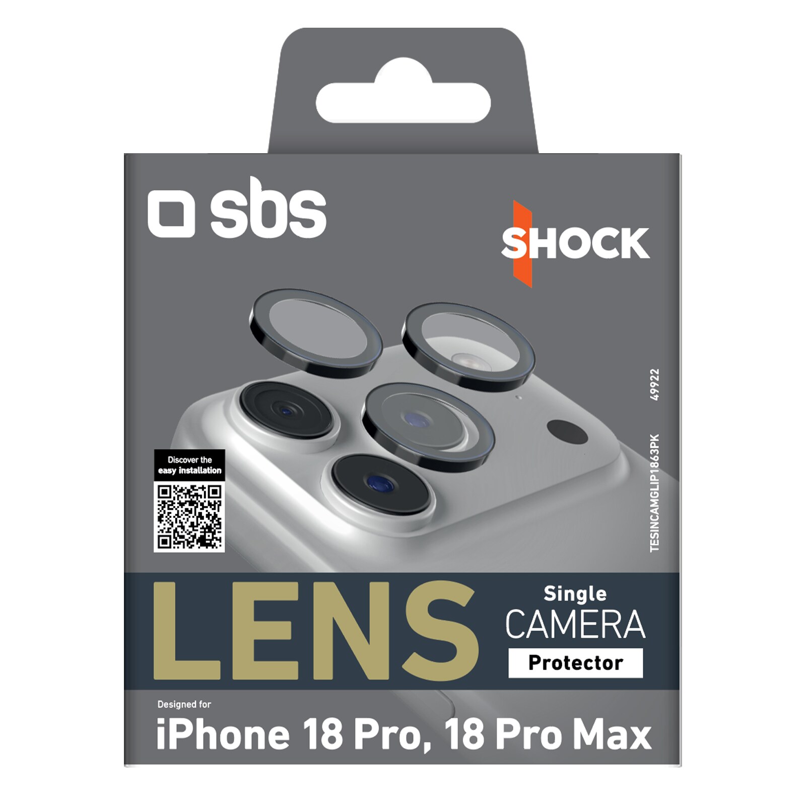 SBS Lens enkeltkamera-beskyttelse til iPhone 18 Pro / 18 Pro Max – Sort