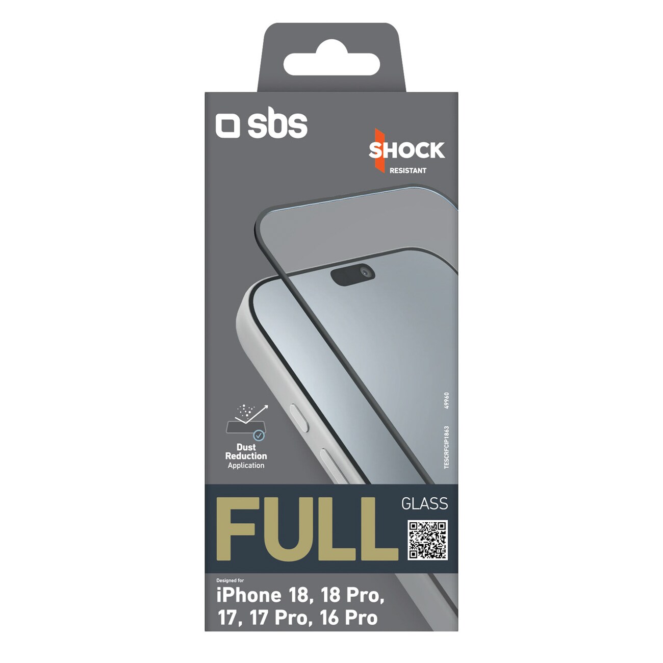 SBS Full Glass hærdet glas til iPhone 18 / 18 Pro / 17 / 17 Pro / 16 Pro