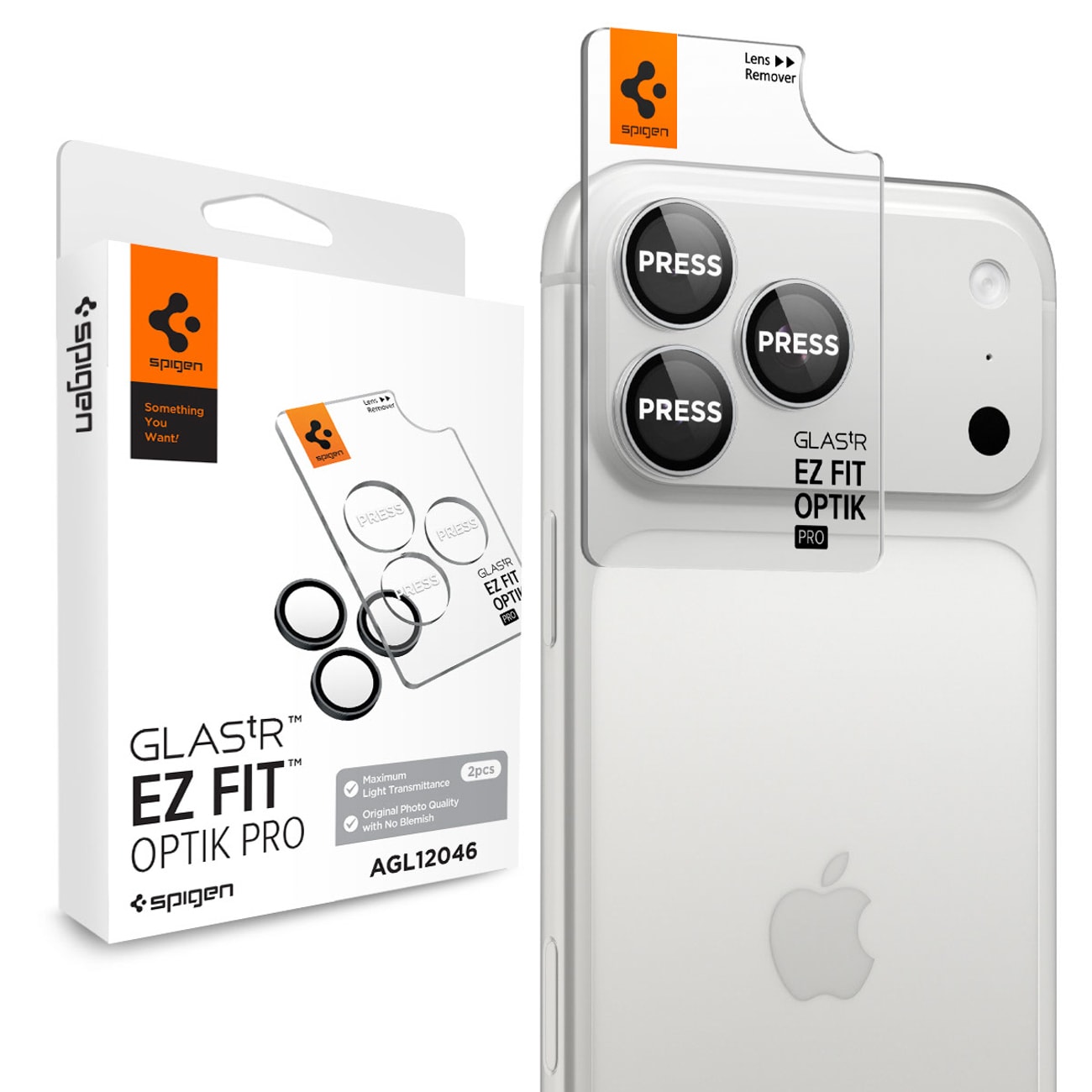 Spigen Optik Pro GLAS.TR EZ FIT 2-pak hærdet glas kameraskærmbeskytter iPhone 18 Pro/Pro Max – Sølv