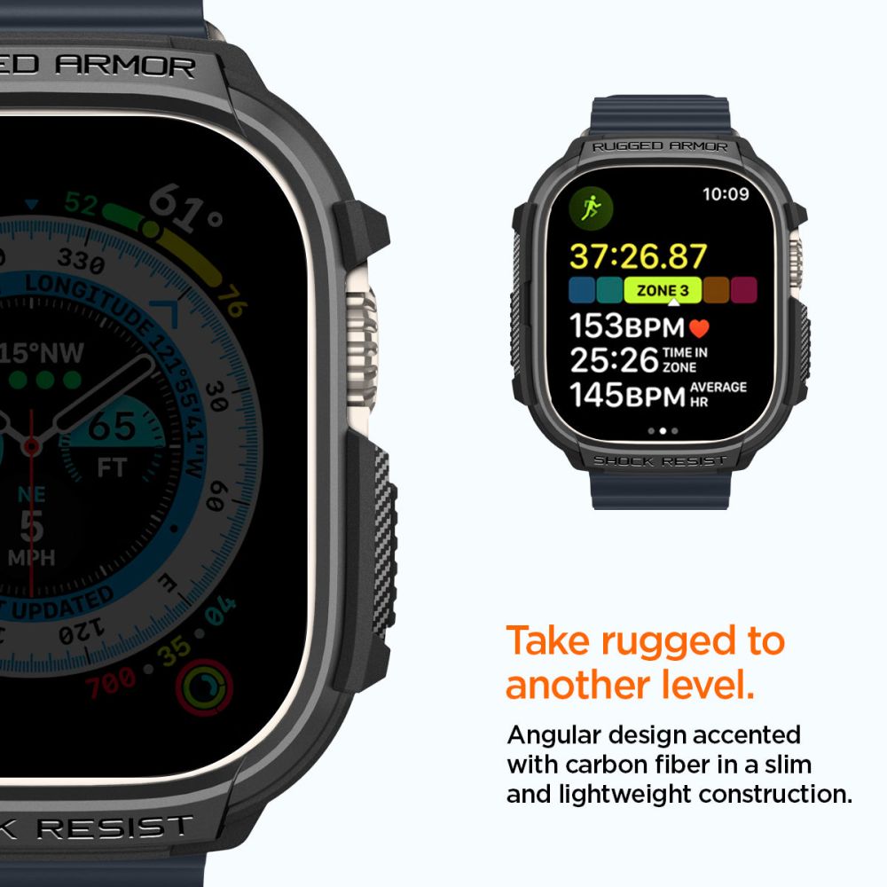 Spigen Rugged Armor-etui til Apple Watch Ultra (49 mm) – mat sort