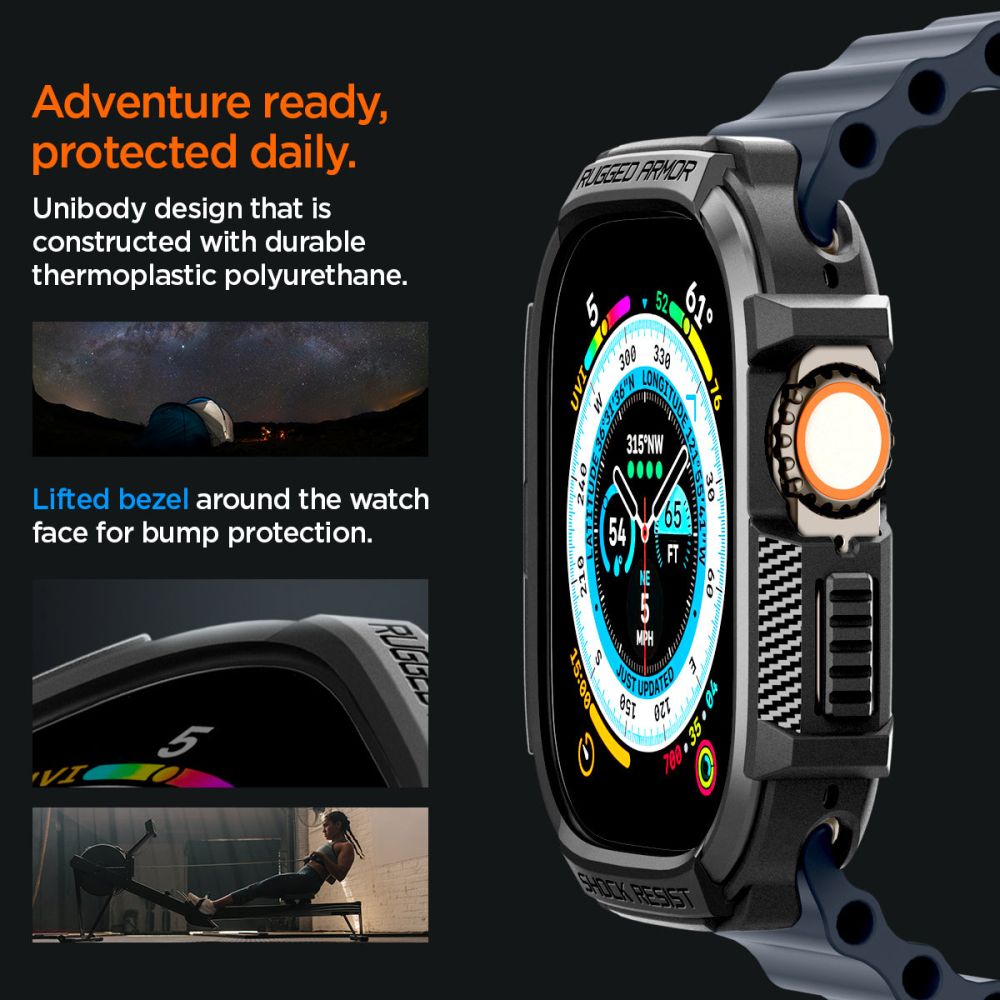 Spigen Rugged Armor-etui til Apple Watch Ultra (49 mm) – mat sort