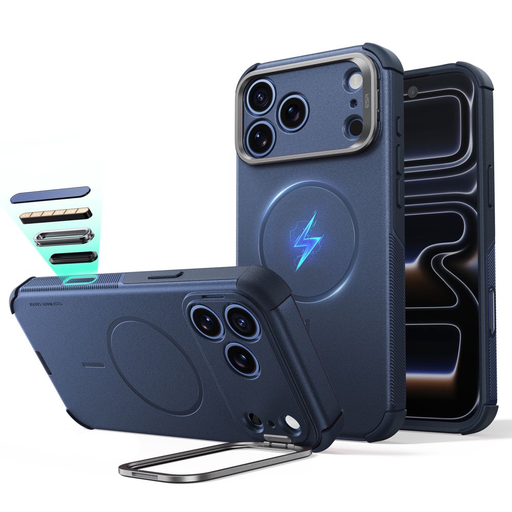 ESR Cyber ​​Tough Kickstand MagSafe-fodral för iPhone 18 Pro Max / 17 Pro Max – marinblått