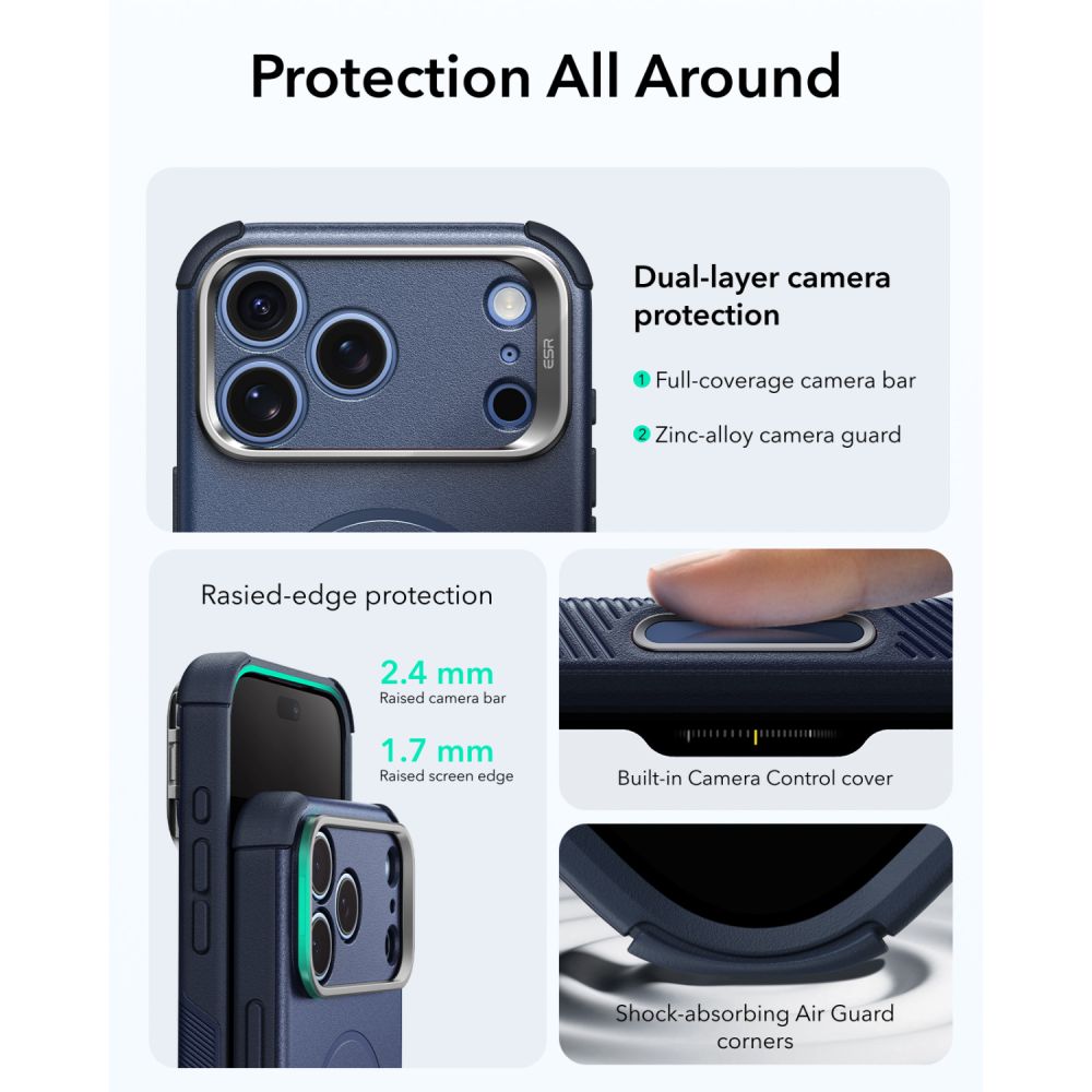 ESR Cyber ​​Tough Kickstand MagSafe-etui til iPhone 18 Pro Max / 17 Pro Max – marineblå