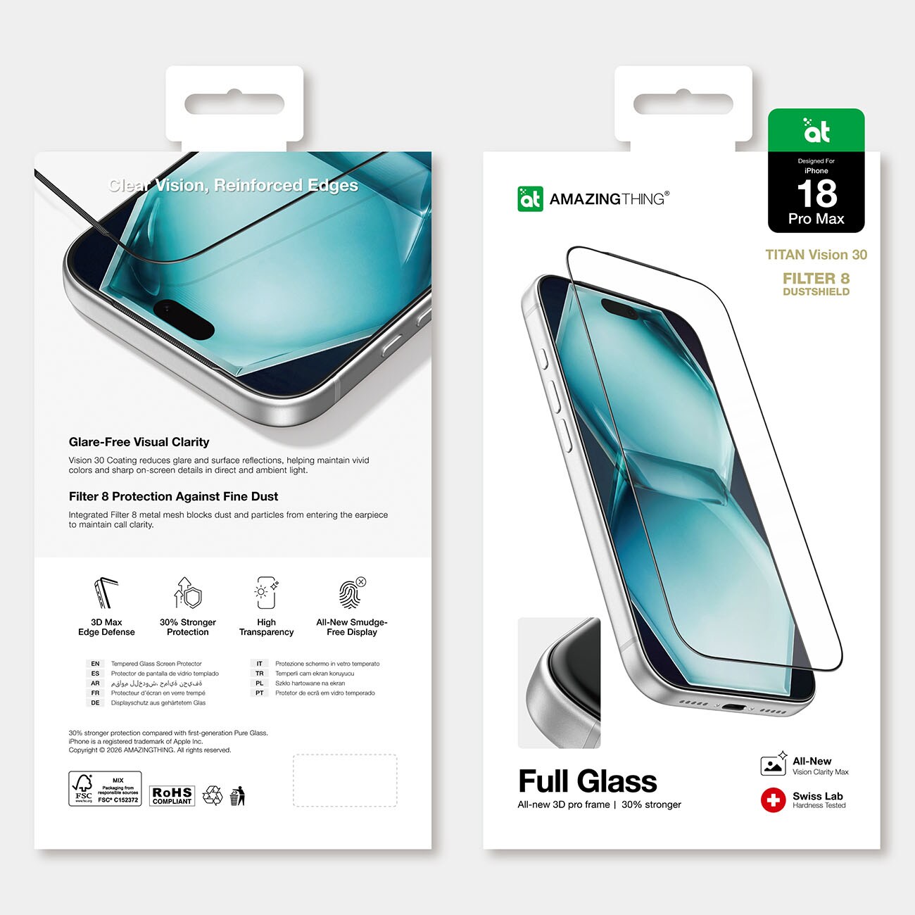 AmazingThing Titan Vision 30 – Helt i hærdet glas til iPhone 18 Pro Max