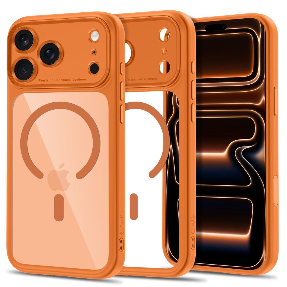 Tech-Protect MagPeak MagSafe CC-fodral för iPhone 18 Pro Max / 17 Pro Max – Transparent orange