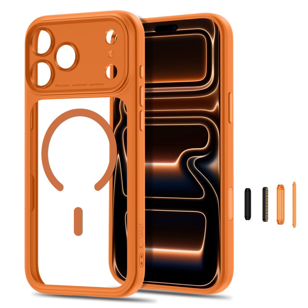 Tech-Protect MagPeak MagSafe CC-etui til iPhone 18 Pro Max / 17 Pro Max – gennemsigtig orange