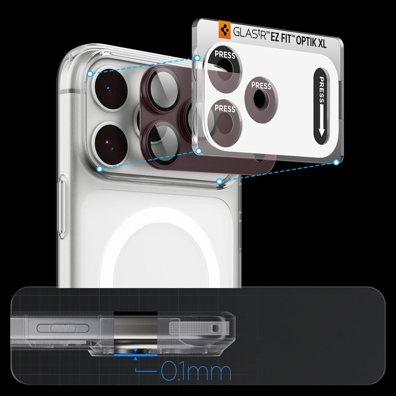 Spigen Optik Pro XL GLAS.TR EZ FIT hærdet glas til iPhone 18 Pro Max – Dark Cherry
