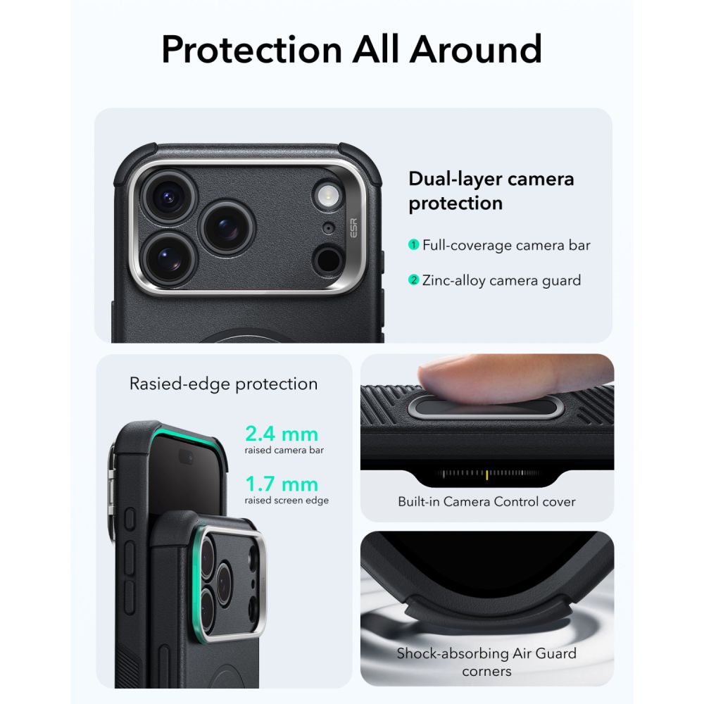 ESR Cyber Tough Kickstand MagSafe-etui til iPhone 18 Pro / 17 Pro – Sort